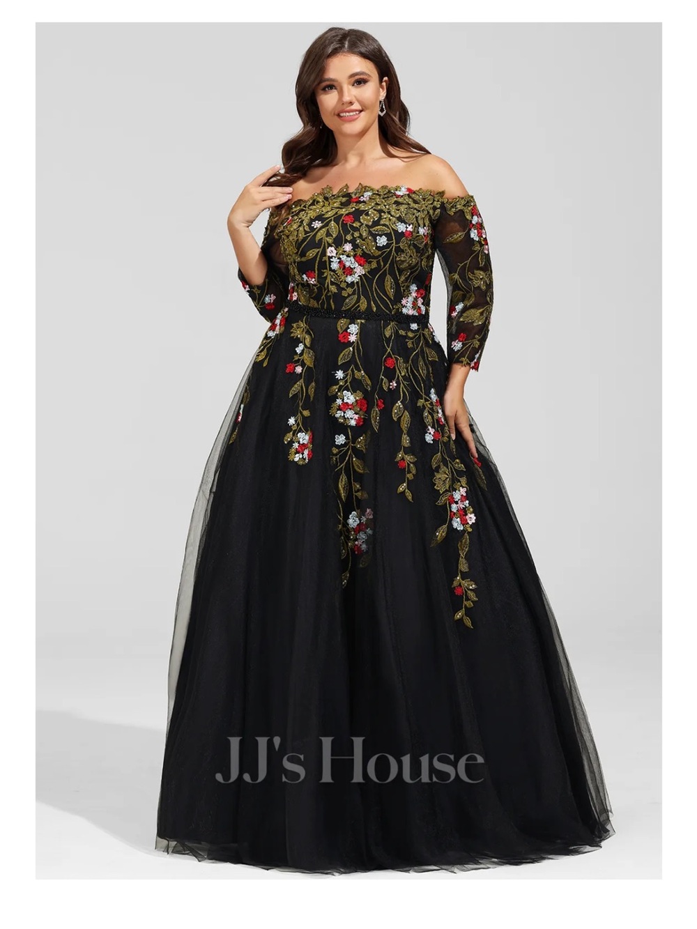JJs House Black Off-Shoulder Embroidered Evening Dress Plus Size 22 W - Picture 4 of 12